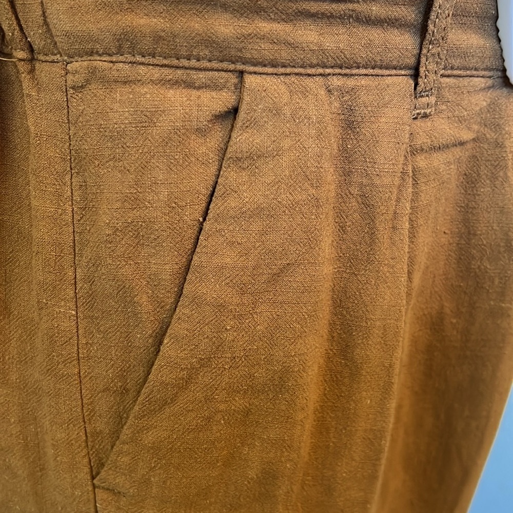 FREE PEOPLE NWOT LINEN PLEATED PANTS SLOUCH HOBO HIPPIE BROWN SIZE SMALL - Picture 5 of 7